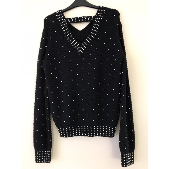 SEE BY CHLOE Black Wool Beads Embellished Jumper Sweater Sz USA 6 - Picture 7 of 16